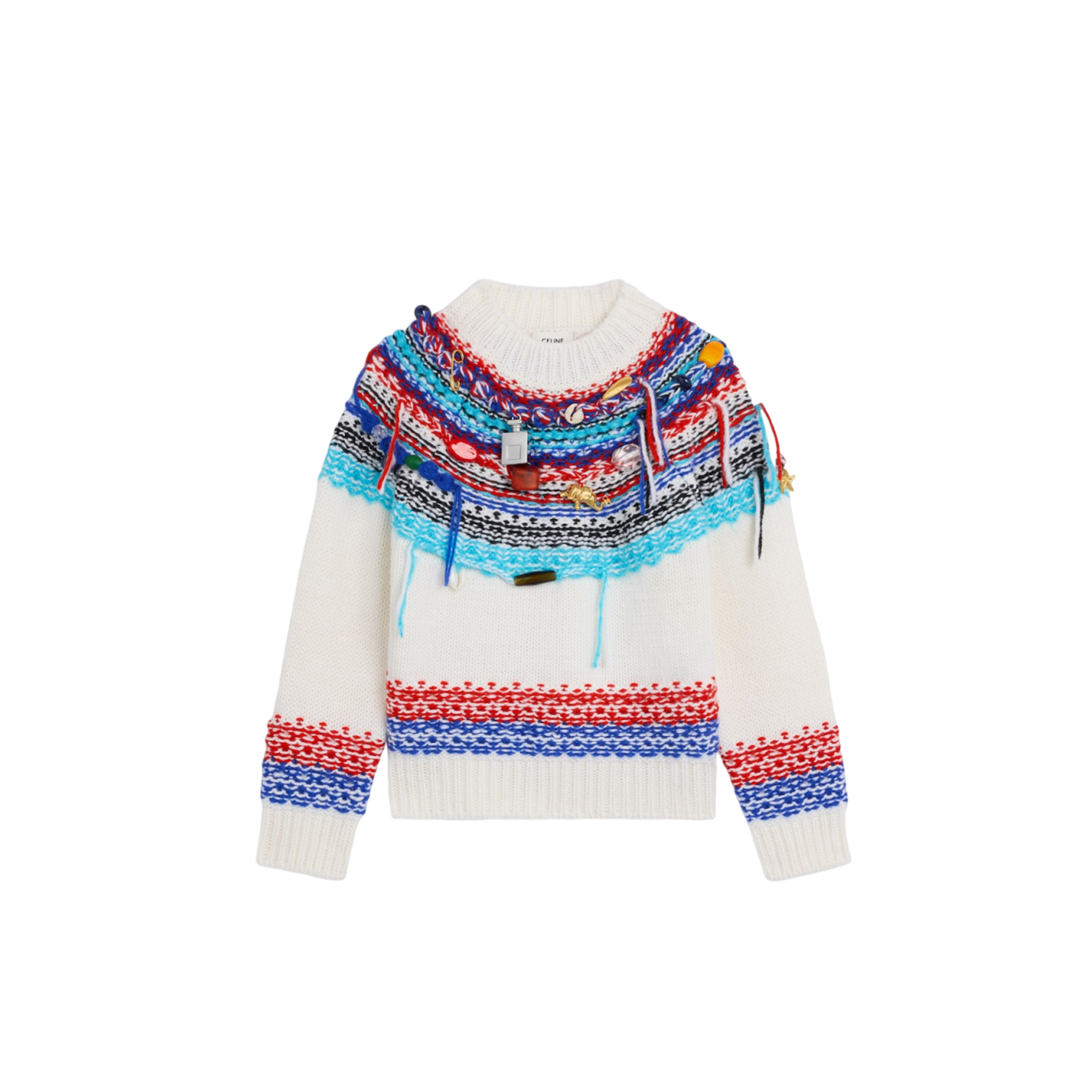 CELINE CROPPED CREWNECK SWEATER IN FAIR ISLE WOOL RY0N10X92.01RL